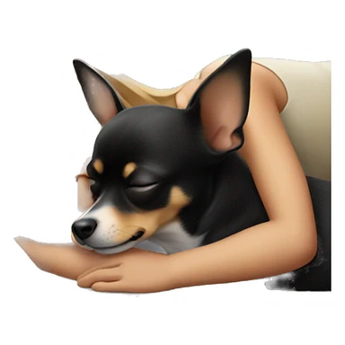 Girl sleeping with black and tan chihuahua  sticker