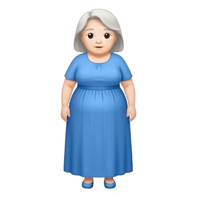 A slightly chubby proper old women where long blue sticker