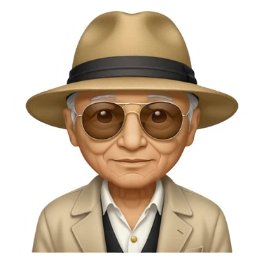 elderly Chicano gangster, wide-brim hat, sunglasses, subtle smirk sticker