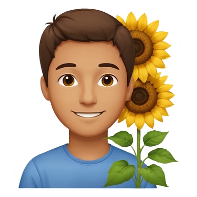 Man smelling sunflower with gentle smile, half body sticker
