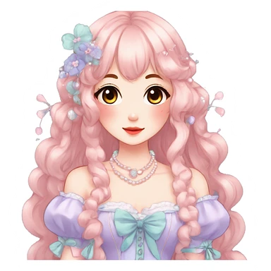 Gorgeous anime style lady with blushing face and accessories cottagecore fairycore Kawaii anime colorful pearly romantic aesthetic trending style sticker