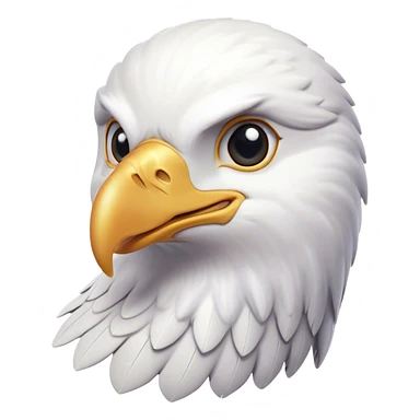 Cinematic Cute American Eagle Portrait Emoji, Head tilted playfully and inquisitively, featuring a streamlined form with a subtle blend of dark and white plumage and round, sparkling eyes full of spirited charm, Simplified yet irresistibly adorable features, highly detailed, glowing with a warm, inviting glow, high shine, affectionate and lively, stylized with a touch of whimsical aerial grace, soft glowing outline, capturing the essence of a mischievous yet endearing American eagle that seems as if it could glide out of the screen into your heart! sticker