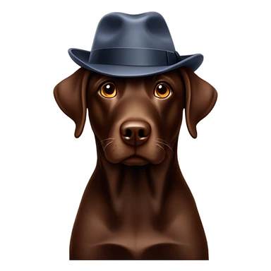 Chocolate lab wearing a fedora sticker