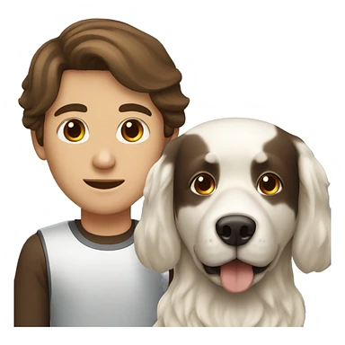 brown hair white man and dark brown long hair woman with a white dog sticker