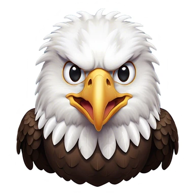 Cinematic Comical American Eagle Portrait Emoji, Head tilted dramatically with an exaggeratedly shocked expression, featuring a robust, powerful form with wide, comically expressive eyes full of playful disbelief and a mix of stark white and dark plumage, Simplified yet hilariously expressive features, highly detailed, glowing with a slightly sassy majestic glow, high shine, dramatic yet playful, stylized with an air of cheeky aerial mischief, soft glowing outline, capturing the essence of a meme-worthy American eagle that looks ready to side-eye its way into viral fame! sticker