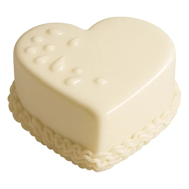 Remove the strawberry from the image, keep only the heart-shaped white chocolate cake with glossy ganache. Render in photorealistic style with transparent background. sticker
