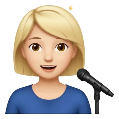 Crea una chica cantando con pelo rubio corto con ojos cafes  sticker