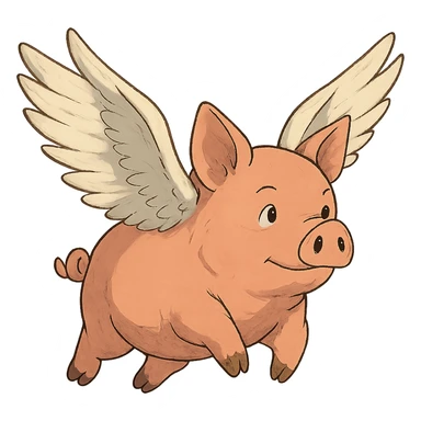 ghibli style flying pig with wings sticker