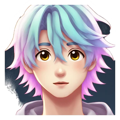 Gorgeous anime style shojo man with blushing face aesthetic and pretty colorful shiny gradient pastel hair trending style sticker