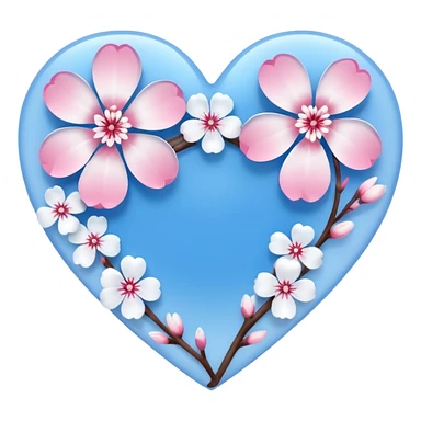  blue sakura heart, heart made of white sakura petals with pink accents, remove background sticker