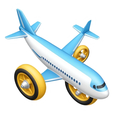 Isometric view of airplane landing gear in emoji style — one inflated, puffy wheel with a strut, soft 3D look, rounded shapes, clean and minimal design, cartoon-like, emoji aesthetic, white background sticker