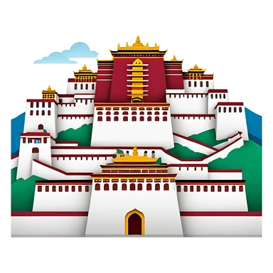 Potala Palace super simplified cute emoji style with bold outlines bright colors cartoon Tibetan building sticker