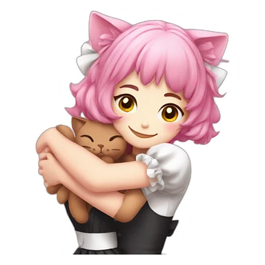 pink haired maid catgirl hugging you sticker