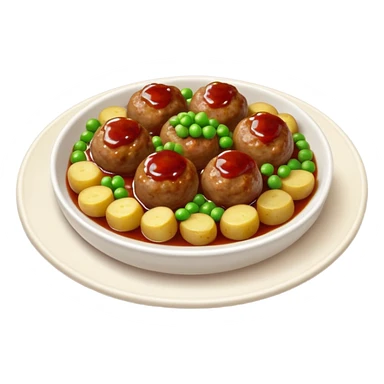 swedish meatballs with potatoes and peas and jam sticker
