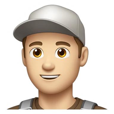 Pale skinned fit Man with dark brown hair in a light gray cap, dark brown jeans, brown polo and white T-shirt keeping a pasted with tape white box into his hands sticker