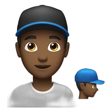 a white guy with dark hair, blue eyes, in a black backward cap and in oversized t-shirt sticker