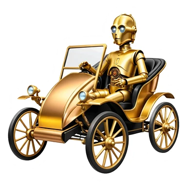 C-3PO in 1865 rosegold painted buggy powered by electric motors and batteries  sticker