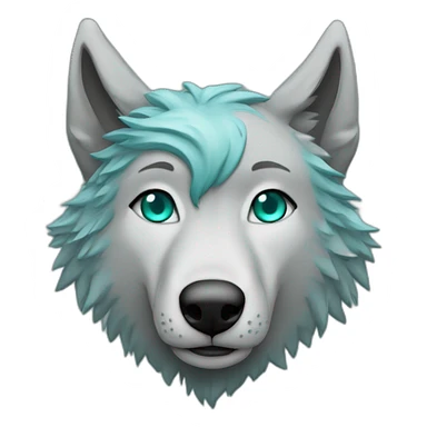 Grey wolf head with a star tatoo over his right eye, he have a turquoise glamrock mullet haircut sticker