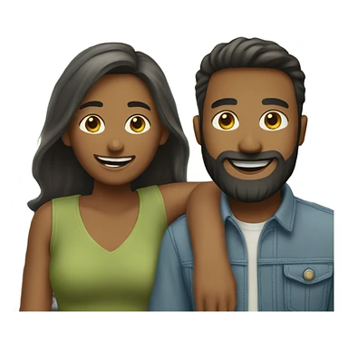 happy couple in outdoor setting man has beard sticker