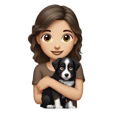 girl with brown hair and blue eyes holding black australian shepherd puppy sticker
