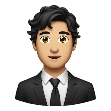 young man with black hair and brown eyes and a black suit and hair to the left sticker