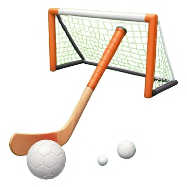 A field hockey stick and ball on a vibrant green grass field, with goalposts and clear field markings in the background. The scene emphasizes the bright, lush grass, highlighting the fast-paced and strategic nature of hockey on a well-maintained pitch. sticker