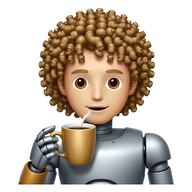 curly man robot drink coffe sticker