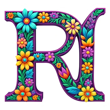 3D, gothic style psychedelic colored capital Letter “D” with hippie style flower border sticker