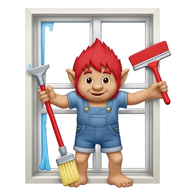 Troll wearing jorts cleaning a window using red squeegee sticker