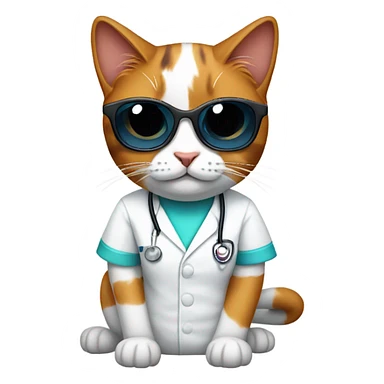 Calico cat with sunglasses wearing nurses uniform sticker