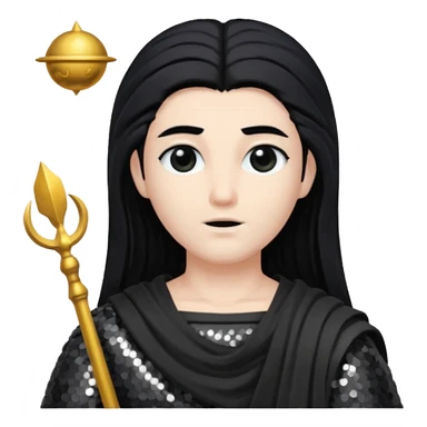 Saturn Time God with long black hair, dark grey sequin toga sticker