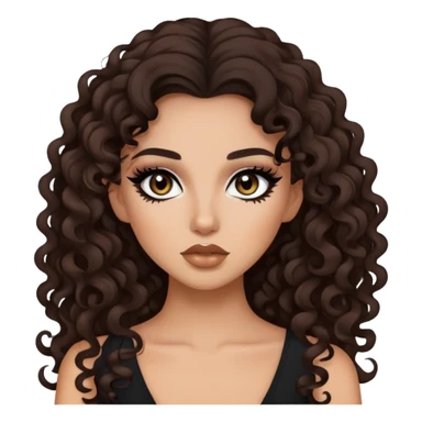 brunette, baddie, pretty makeup, black eyeliner, long and curly hair sticker