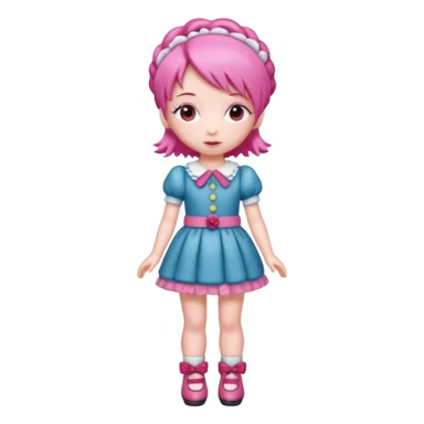 Isolated detaile illustration incredibly raspberry torte doll figurine full body with pink hair and a raspberry barrette sticker