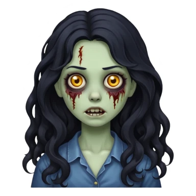 A girl zombie with long black wavy hair emoji sticker