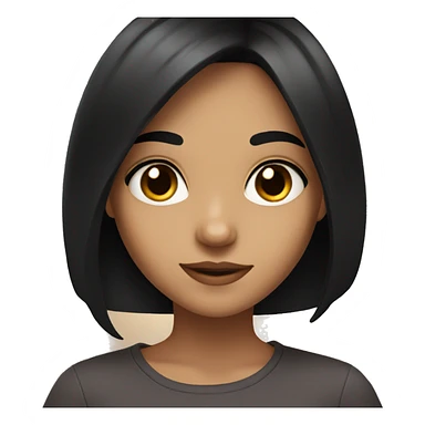 A girl with black hair, brown eyes takes a selfie sticker