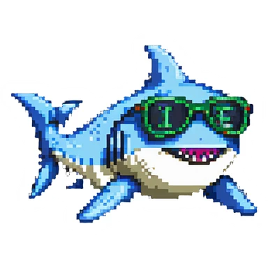 pixel art shark with dollar sign glasses sticker