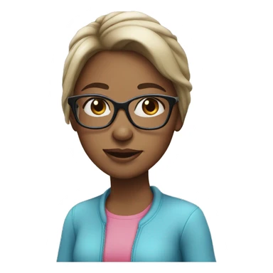 Brunette girl blue eyes with glasses wearing pink sticker