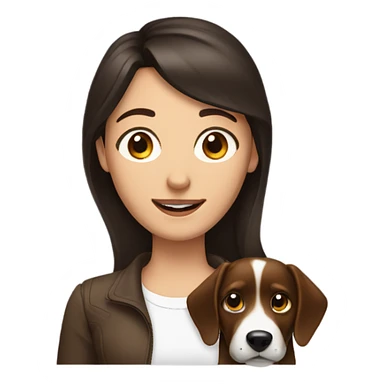 A brunette woman with an brunette man with dog sticker