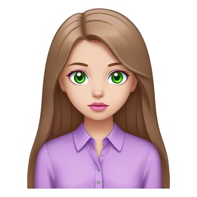 girl with fair skin, long straight light brown hair, green eyes, pink lips, with lilac blouse
 sticker