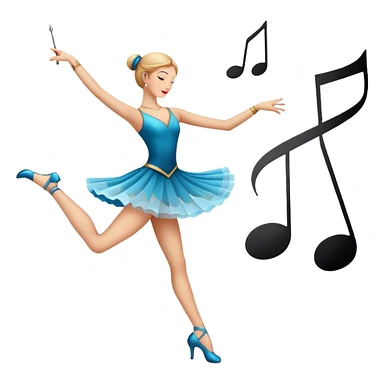Icon for Choreography: a dancer in a graceful pose with musical notes, a director’s baton, a metronome and a dance floor. The icon should represent the art of choreography, with focus on movement, timing, and creativity. Transparent background. sticker