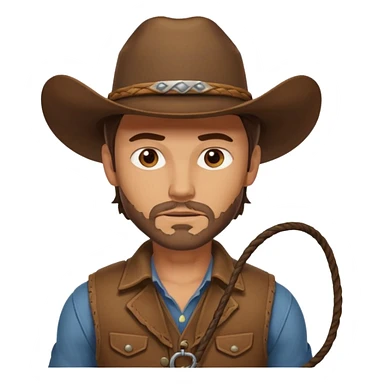 A rugged cowboy with stubble, brown vest, and serious eyes as he holds his lasso.
 sticker