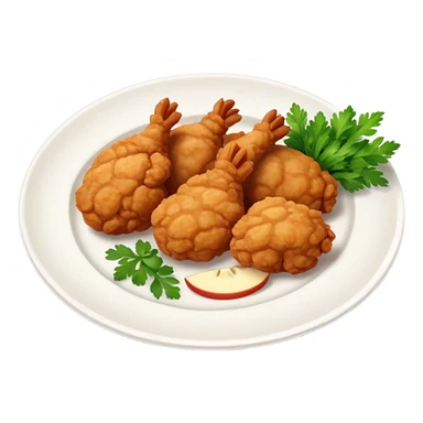 generate an emoji style of chicken karaage with a small parsley on top on a white plate, apple style emoji. sticker