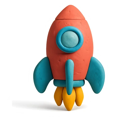 rocket ship, matte finish, playful colors, matte plasticine claymation style sticker