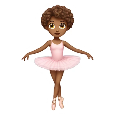 little girl tan skin with curly brown hair and brown eyes wearing a light pink ballet outfit doing a ballet pose sticker