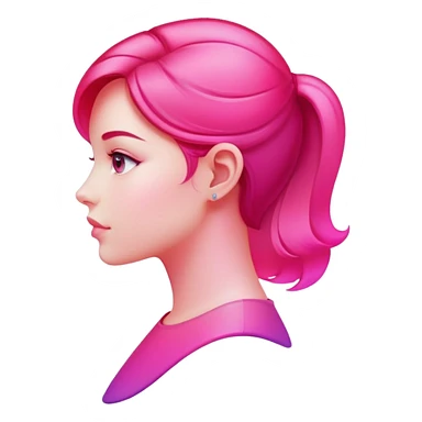 Girl in profile view with curved silhouette, transparent glass style, bright pink gradient, with highlights and shadows, minimalist design sticker
