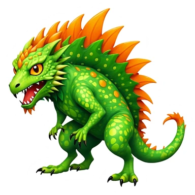 a vibrant colorful edgy vernid-fionbri-creature with splashed-scale-patterns full body sticker