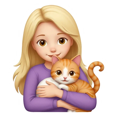 A cute girl hugging a cute cat sticker