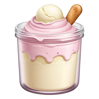 ultra realistic round single scoop of vanilla bean ice cream in light pink short jar sticker