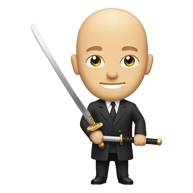 Bald man in suit with samurai sword sticker