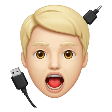 Mouth open wide with audio cable stuffed inside. sticker